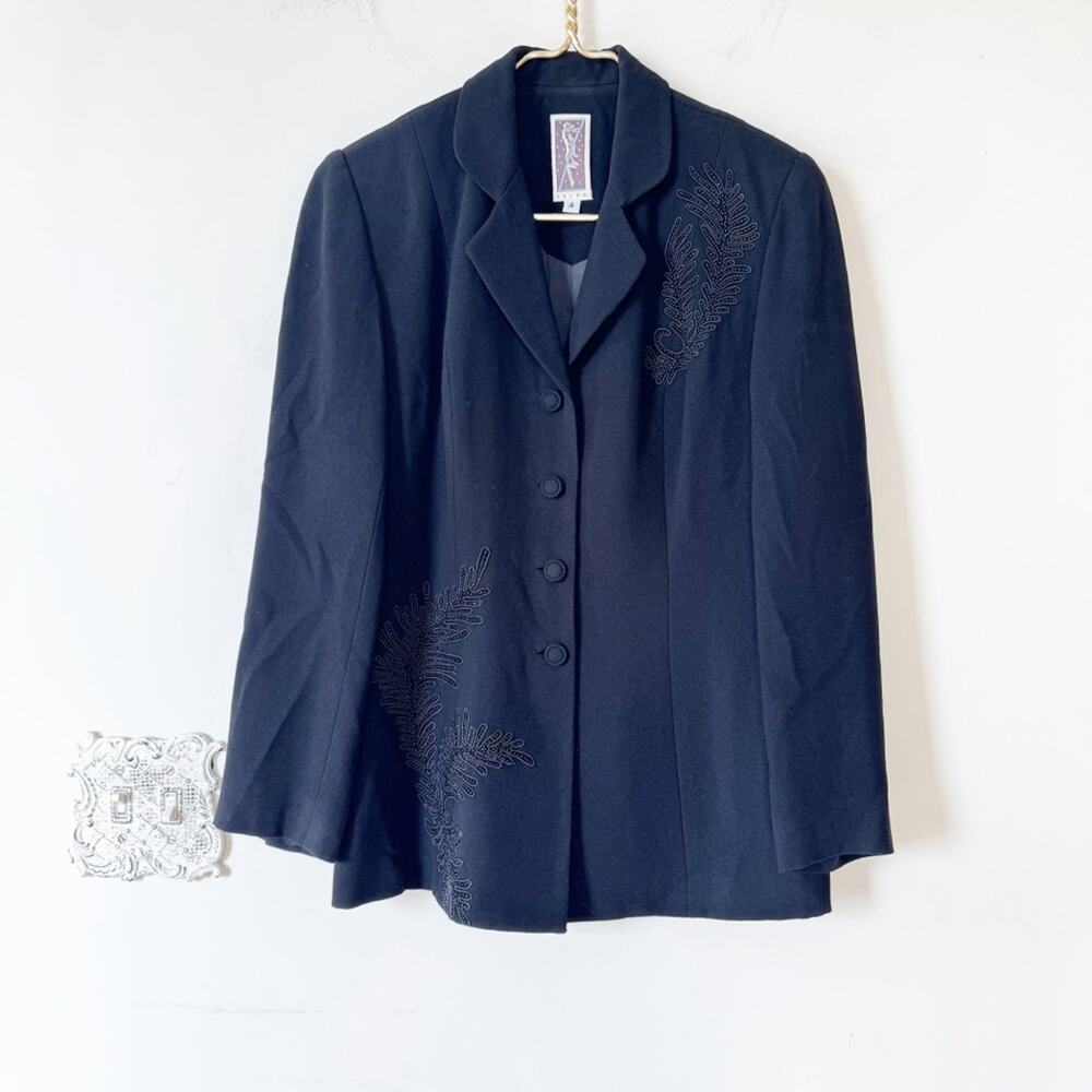Vintage Zelda Feather Embellished Beaded Black Fitted Blazer Jacket 4